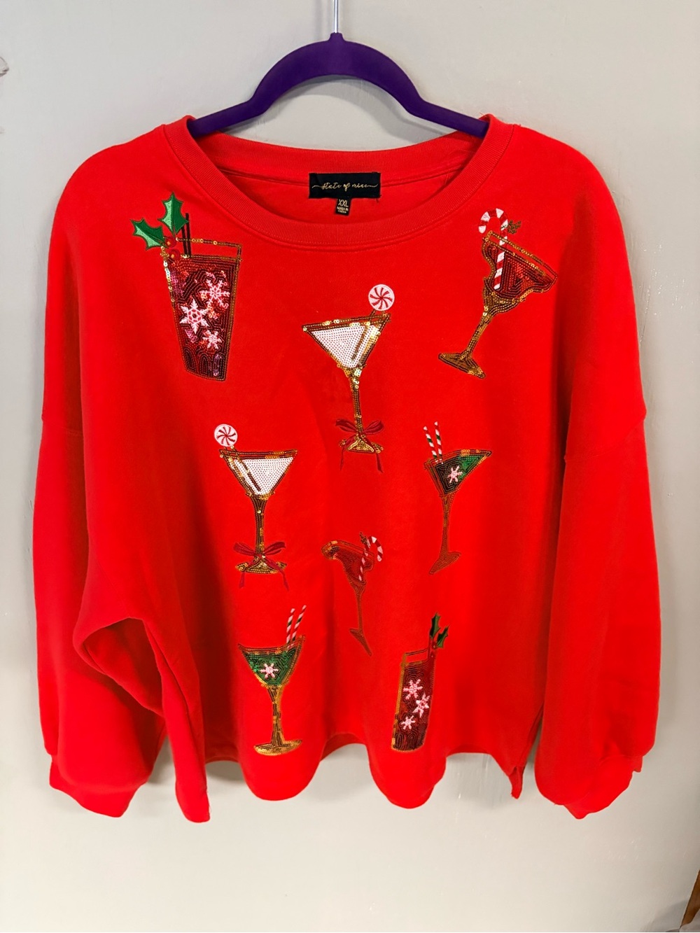 State Of Mine Christmas Red Sequin Cocktail Sweater -